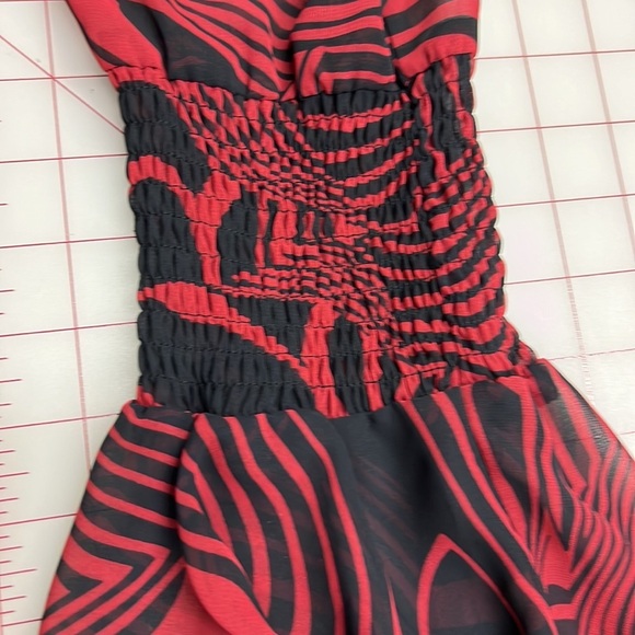 BISOU BISOU Red/Black Swirl Print Smock Waist/Cuff Bell SLV Sheer Party Top XL - Picture 10 of 14